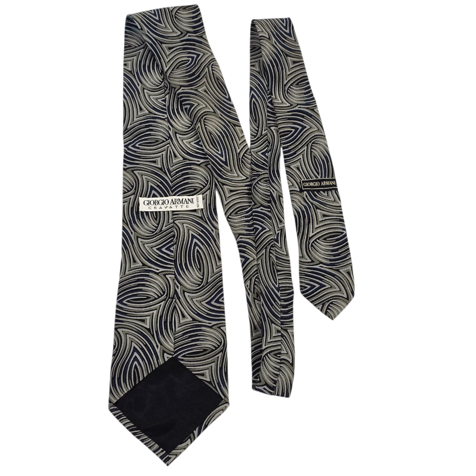 Giorgio Armani Mens Necktie Green Gray One Size Silk Abstract Pattern Classic